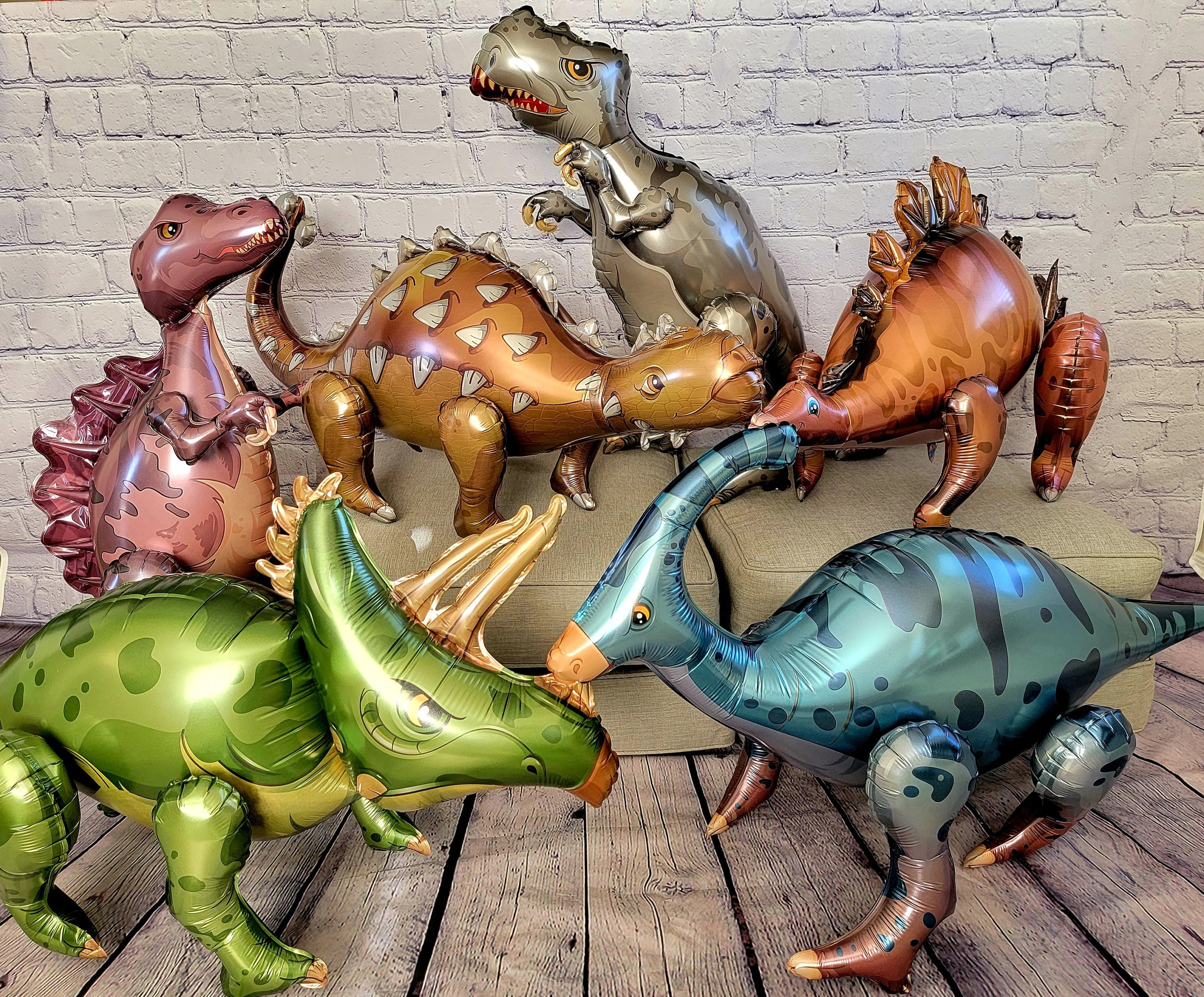 Globos de dinosaurio, globo gigante de aluminio de dinosaurio 3D inflable  con helio/aire, paquete de 5 globos de dinosaurios T-Rex Triceratops tema