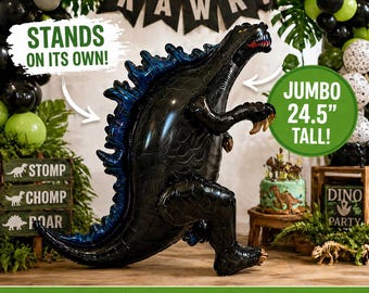 Dinosaurusverjaardagsversieringen, jumbo staande zwarte dinosaurusballon, kinderfeestdecor, dinosaurusthema verjaardagsopstelling, geen heliumballon