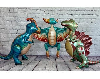 Jumbo Dinosaur Balloons: Walking Mylar Foil Party Decor - Set of 3