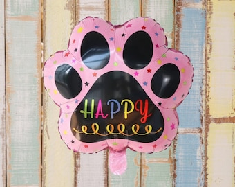 Dog paw print balloon pink party supply decoration | Party celebration supplies dog puppy birthday dog lover | Foil helium balloons