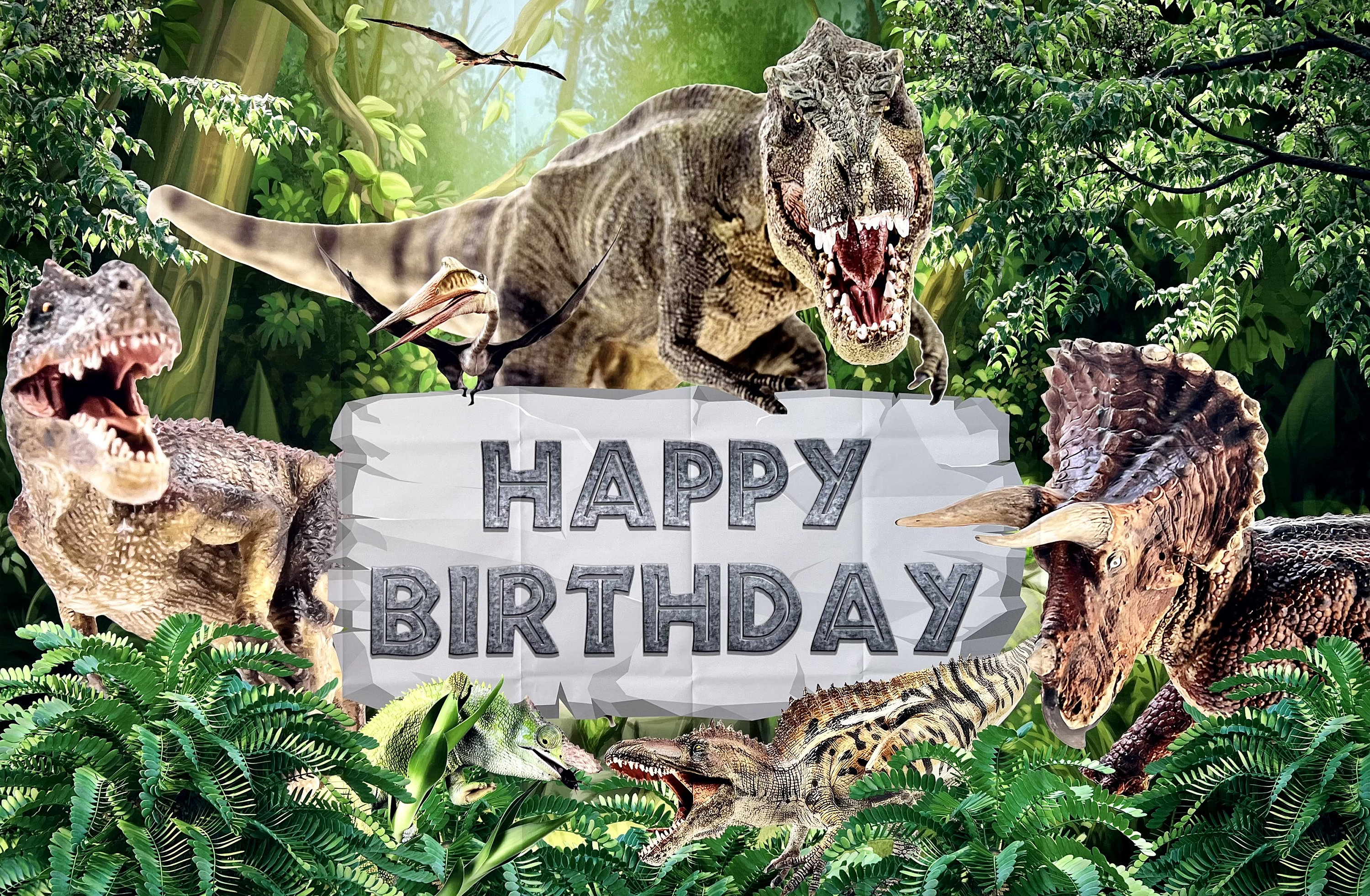 Bel dinosauro sfondo di buon compleanno bambini ragazzi ruggiono bandiera di sfo Bel dinosauro sfondo di buon compleanno bambini ragazzi ruggiono bandiera di sfo