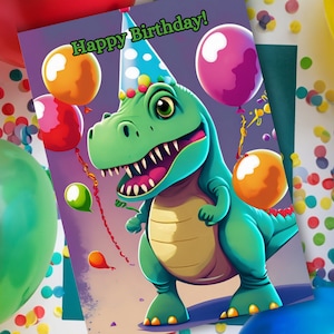 Dinosaur birthday card digital download for kids birthday party printable birthday cards