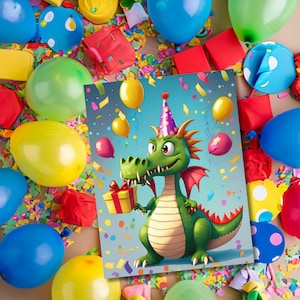 Dragon birthday card digital download for kids birthday party printable birthday cards