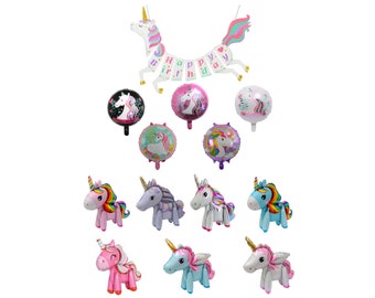 7 JUMBO Unicorn Standing Balloons with Banner and 5 Round Unicorn Balloons