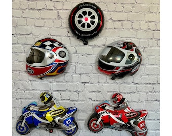 Motorcycle Dirt Bike & Helmet Balloons | Birthday Party Supplies and Decorations | Parties Celebration Baby Shower Gender Reveal by PARTAY™