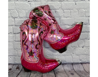 Cowgirl Bottes Cowboy Ballons Célébration Joyeux Anniversaire Western Bottes Danse Rose