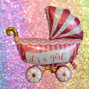 Girl Baby Shower Gender Reveal Foil Balloons Pink Girl Baby Carriage Stroller