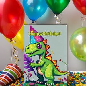 Dinosaur birthday card digital download for kids birthday party printable birthday cards