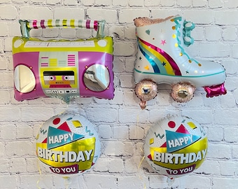 80s Retro Balloon Set: Boombox, Roller-Skate, Birthday Party Balloons