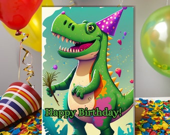 Dinosaur birthday card digital download for kids birthday party printable birthday cards