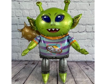 Green Alien Balloon: Outer Space Birthday Party Decoration