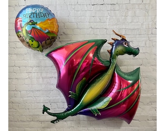 Dragon Foil Balloons JUMBO Mylar - Set of 2 Kids Birthday Party Decorations