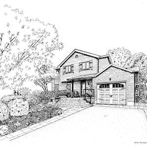 Custom House Portrait, Pen and Ink, Grey Tones, Housewarming, Home