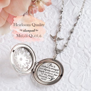 Proverbs 31 Necklace She is clothed in strength and dignity and she laughs without fear of the future Bible Verse Necklace Christian Jewelry