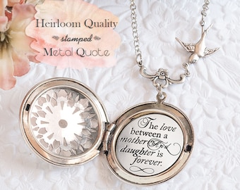 Collane Cuore Madre Figlia WTOPP Con Scritta 'The Love Between Mother And Daughter Is Forever', Acciaio Inossidabile Argento Con Diamante Blu, Regalo Emozionale