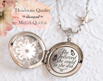 Graduation Gift She believed she could so she did Quote Necklace Silver Locket College Gift Back to School Inspirational Jewelry