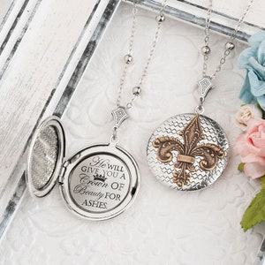 Beauty for Ashes Isaiah 61 Christian Jewelry Fleur de lis Necklace Bible Verse Necklace Christian Necklace Encouragement Gift Christian Gift