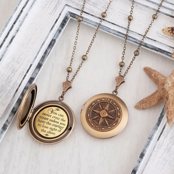 Compass Necklace You can never cross the ocean Encouragement Gift Courage Necklace Motivational Jewelry Compass Jewelry Nautical Jewelry