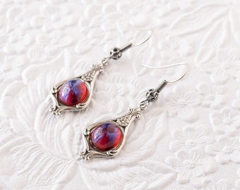 Mexican Opal Earrings, Dragon's Breath Earrings, Red Dangle Earrings, Art Nouveau Earrings, Downton Abbey Earrings, Great Gatsby Earrings