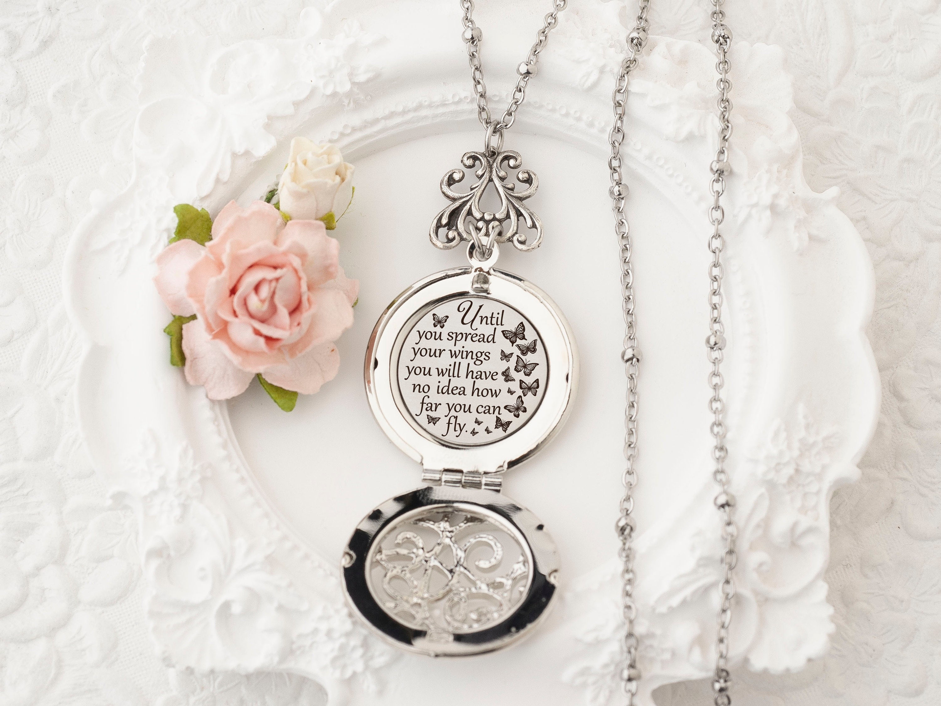 Spread Your Wings and Fly Butterfly Necklace Silver Graduation Gifts Inspirational Jewelry Gifts for her Encouragement Gift Moving Gifts