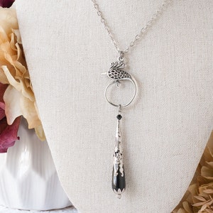Art Nouveau Peacock Necklace Black Onyx Necklace Long Pendant Necklace Statement Necklace Downton Abbey Inspired Neo Victorian Jewelry