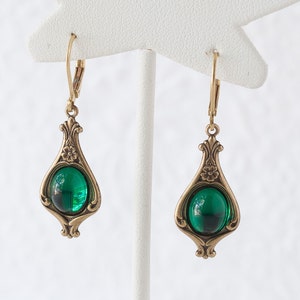 Emerald Earrings Emerald Green Earrings Dangle Earrings Art Nouveau Earrings Downton Abbey Earrings Great Gatsby Earrings May Birthstone