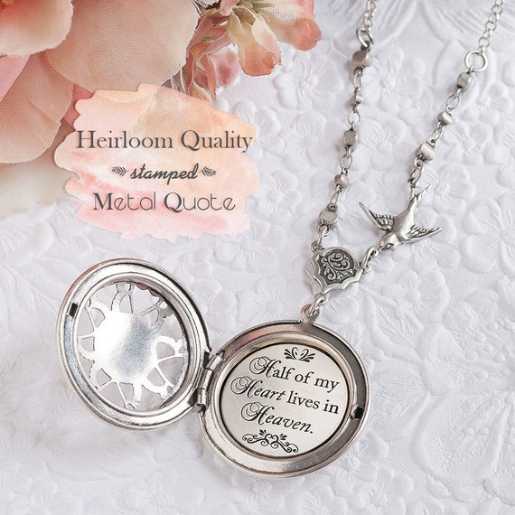 Sympathy Gift Remembrance Jewelry Infant Loss Gift,Hand Stamped Locket Half Of My Heart Lives In Heaven Memorial Locket Loss Of Husband