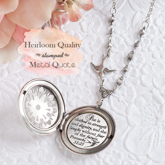 Proverbs 31 Necklace She is Clothed in Strength and Dignity and She Laughs Without Fear of the Future Bible Verse Necklace Christian Jewelry Etsy UK