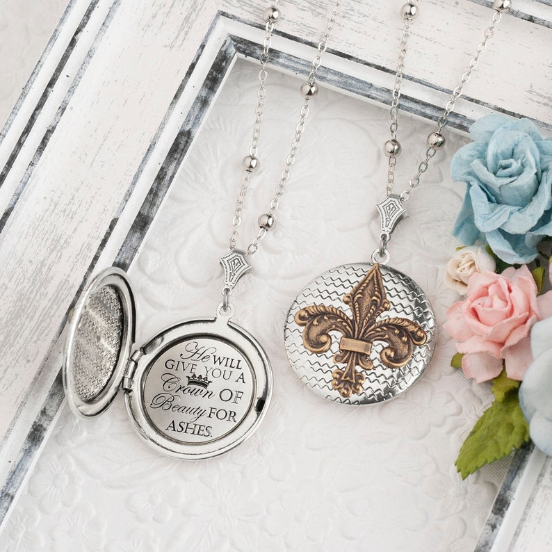 Beauty for Ashes Isaiah 61 Christian Jewelry Fleur de lis