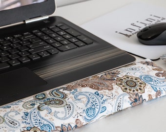 The Original Wrist Rest Set, Blue Brown White Paisley Wrist Rest Set with Fold Over Covers™, Infini Zipper Insert Washable Wrist Rest