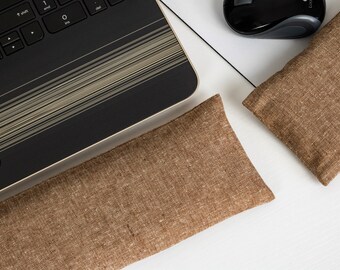 The Original Wrist Rest, Light Brown Linen Wrist Rest with Fold Over Covers™, Keyboard Wrist Rest, Infini Zipper Insert Washable Wrist Rest