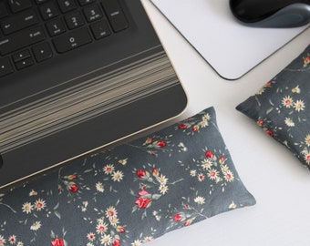 The Original Wrist Rest, Gray Floral Cotton Wrist Rest Set with Fold Over Covers™, Gray Wrist Rest, Infini Zipper Insert Washable Wrist Rest