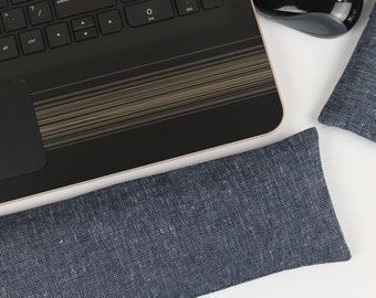 The Original Wrist Rest, Navy Blue Linen Wrist Rest Set with Fold Over Cover™,  Blue Wrist Rest, Infini Zipper Insert Washable Wrist Rest