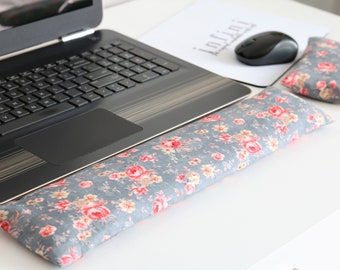 The Original Wrist Rest Set, Gray Floral Fabric Wrist Rest with Fold Over Covers™, Infini Zipper Insert Washable Wrist Rest