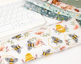 The Original Washable Wrist Rest Set, Honey Bee Floral Fabric Wrist Rest with Fold Over Covers™, Infini Zipper Insert Washable Wrist Rest