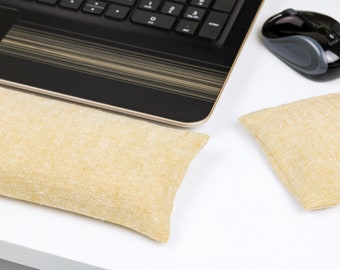 The Original Wrist Rest, Leathered Golden Linen Wrist Rest Set with Fold Over Covers™, Yellow Wrist Rest, Infini Washable Wrist Rest