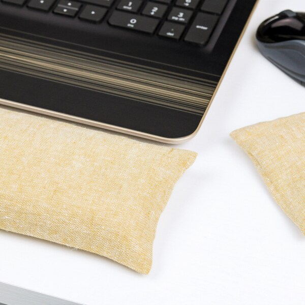 The Original Wrist Rest, Leathered Golden Linen Wrist Rest Set with Fold Over Covers™, Yellow Wrist Rest, Infini Washable Wrist Rest