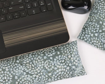 The Original Wrist Rest Set, Green Batik Fabric Wrist Rest Set with Fold Over Covers™, Green Wrist Rest, Infini Zipper Insert Wrist Rest