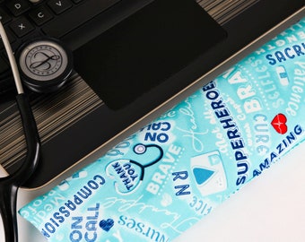 The Original Wrist Rest, Aqua Everyday Heroes Wrist Rest Set with Fold Over Cover™, RN Nurse Wrist Rest, Infini Zipper Insert Wrist Rest