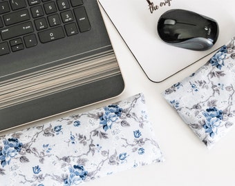 The Original Wrist Rest, Blue Floral Wrist Rest Set with Fold Over Covers™, Blue Wrist Rest, Infini Zipper Insert Washable Wrist Rest