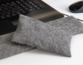 The Original Wrist Rest, Gray Stonewashed Canvas Wrist Rest Set with Fold Over Covers™, Gray Wrist Rest, Infini Zipper Insert Wrist Rest