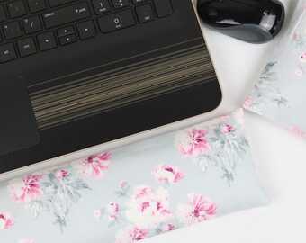 The Original Wrist Rest Set, Gray Floral Wrist Rest Set with Fold Over Covers™, Gray Keyboard Rest, Infini Zipper Insert Wrist Rest