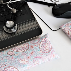 The Original Wrist Rest, Blue Pink Floral Cotton Wrist Rest with Fold Over Covers™, Floral Wrist Rest, Infini Zipper Insert Wrist Rest