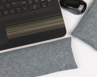 The Original Wrist Rest Set, Indigo Blue Linen Wrist Rest Set with Fold Over Cover™, Blue Wrist Rest, Infini Washable Wrist Rest