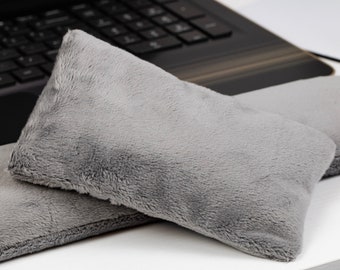 The Original Wrist Rest, Gray Minky Wrist Rest Set with Fold Over Cover™, Gray Keyboard Wrist Rest, Infini Zipper Insert Washable Wrist Rest