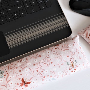 The Original Wrist Rest, Soft Pink Butterfly Cotton Wrist Rest Set with Fold Over Covers™, Infini Zipper Insert Washable Wrist Rest