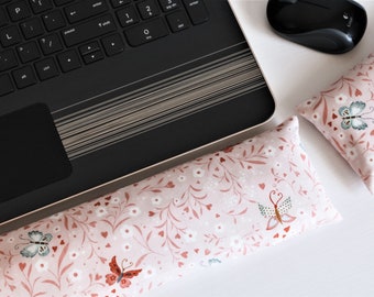 The Original Wrist Rest, Soft Pink Butterfly Cotton Wrist Rest Set with Fold Over Covers™, Infini Zipper Insert Washable Wrist Rest