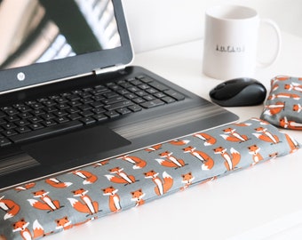 The Original Wrist Rest, Fox Wrist Rest Set with Fold Over Cover™, Gray Wrist Rest, Infini Zipper Insert Washable Wrist Rest