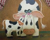 Hand-painted Wood Cows Plaque, Mother Cow and Baby Calf, Adorable, Love sentiment, Sweet Love, Baby Shower Gift