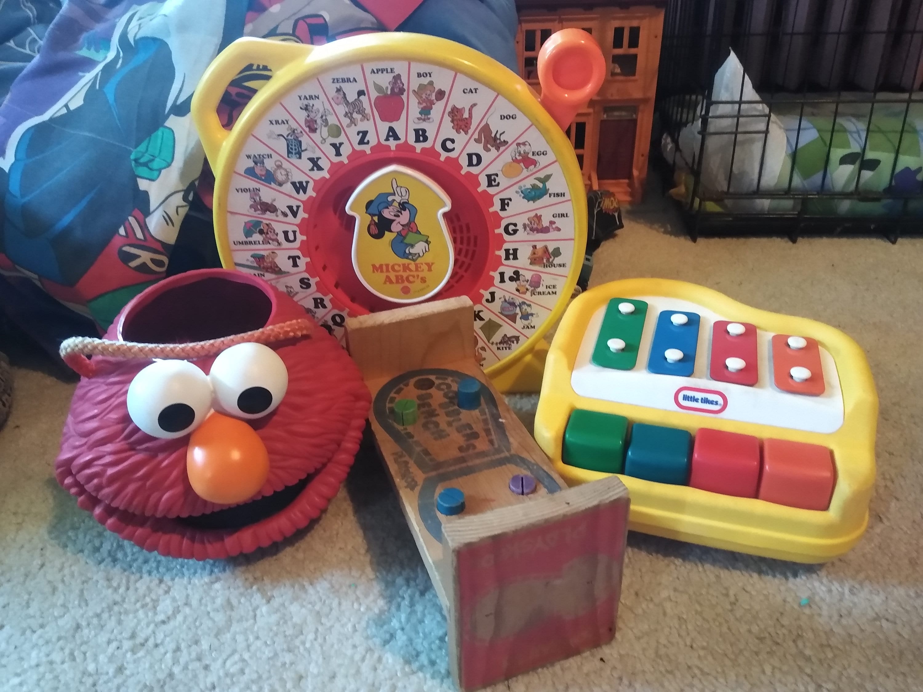 Vintage Elmo Container, Little Tikes Piano, Mickey Mouse See and